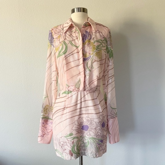 Sabina Musayev NWT Abbey Long Sleeve Floral Shimmer Mini Dress Blush Print XS - Picture 3 of 9